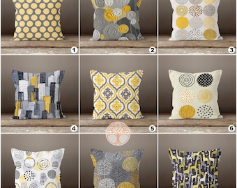 Yellow and Gray Pillow Cover|Abstract Pillow Case|Decorative Housewarming Cushion Case|Outdoor Honeycomb Pillow Top|Boho Bedding Home Decor