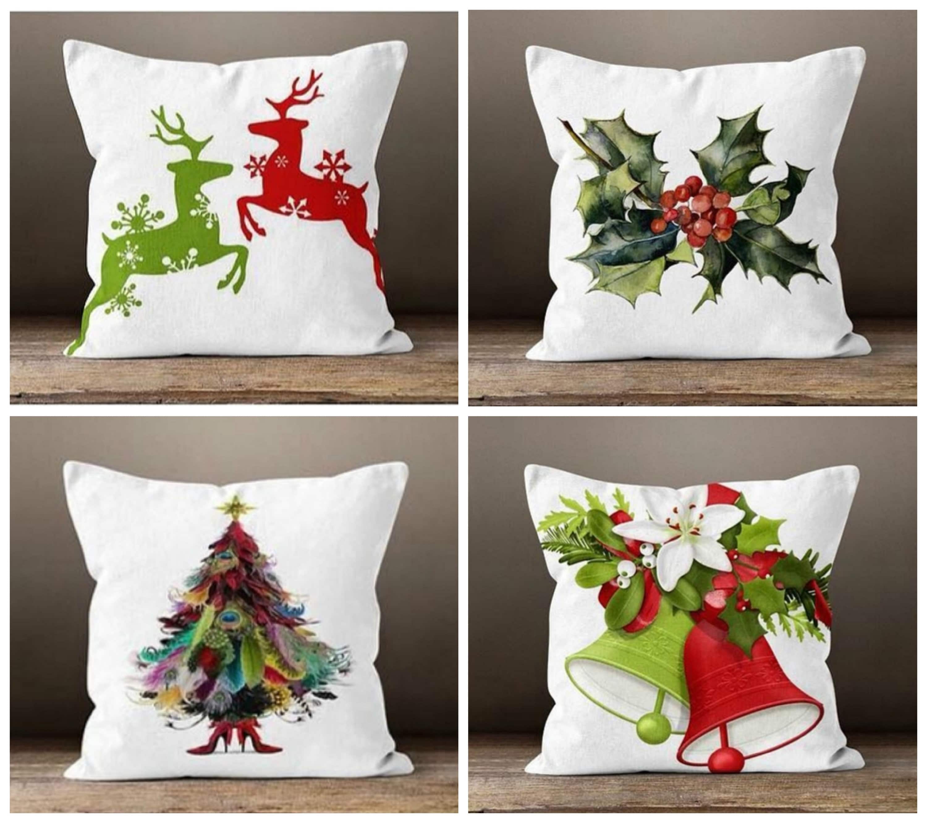 Oussum 18x18 Christmas Throw Pillow Cover – Embroidered Blue Poly-Cotton, Zipper Closure, USA Made