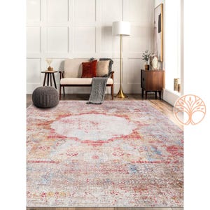 Tapete turco | Tapete de design étnico | Tapete antiderrapante lavável à máquina com aparência vintage | Tapete antiderrapante multifuncional tradicional para sala de estar