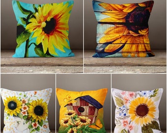 Sunflower Pillow Case|Yellow Floral Pillow Cover|Farmhouse Style Cushion Case|Decorative Summer Pillow|Boho Bedding Decor|Housewarming Gift