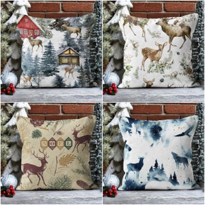 Federa per cuscino a forma di cervo/federa per cuscino natalizio/federa per cuscino natalizio/cuscino invernale decorativo/decorazione per la casa con motivo a neve/idea regalo di Natale/cuscino con albero di pino