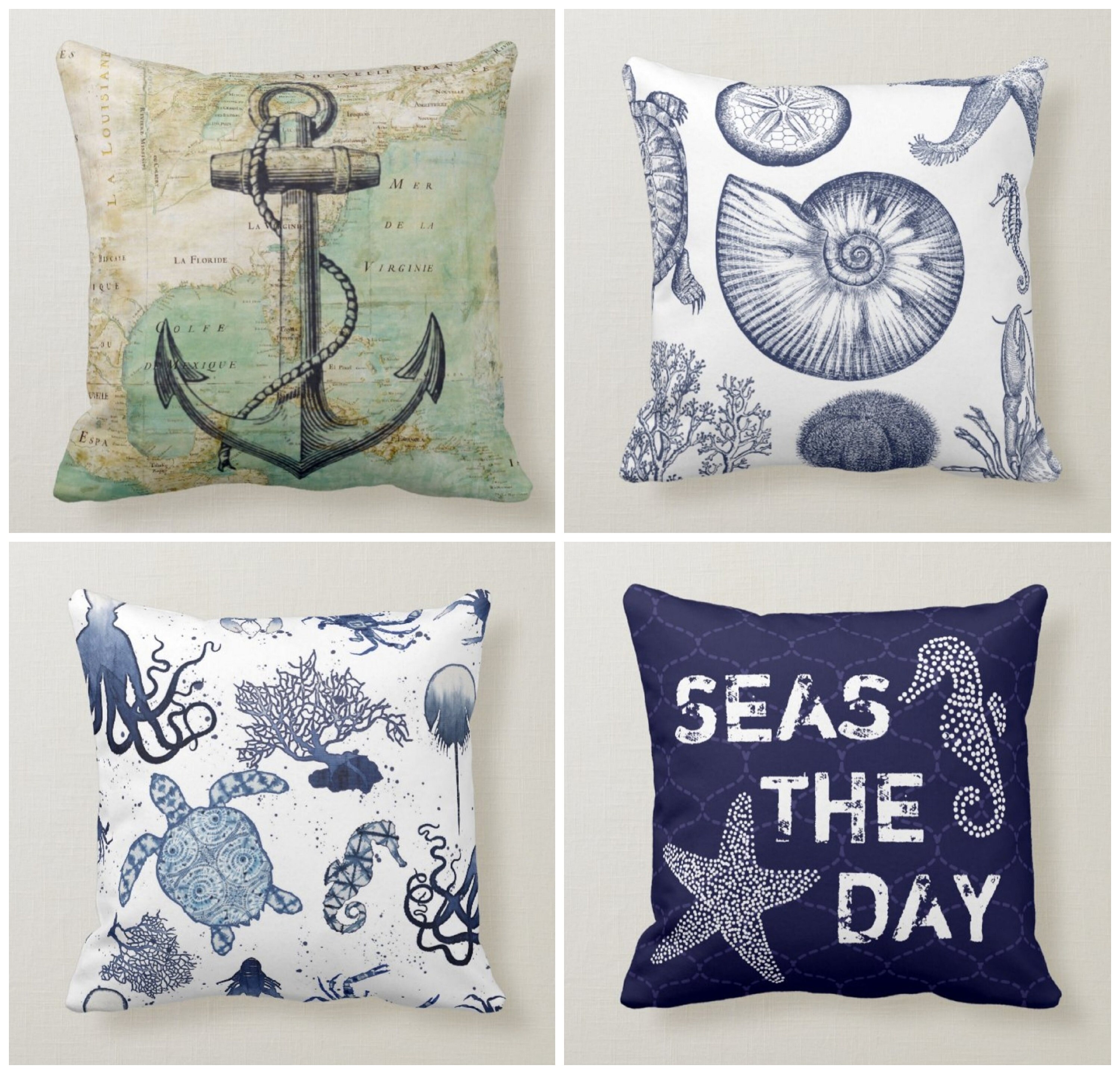 Set of 2 coastal marine coral reef seashell cushion cover decorative