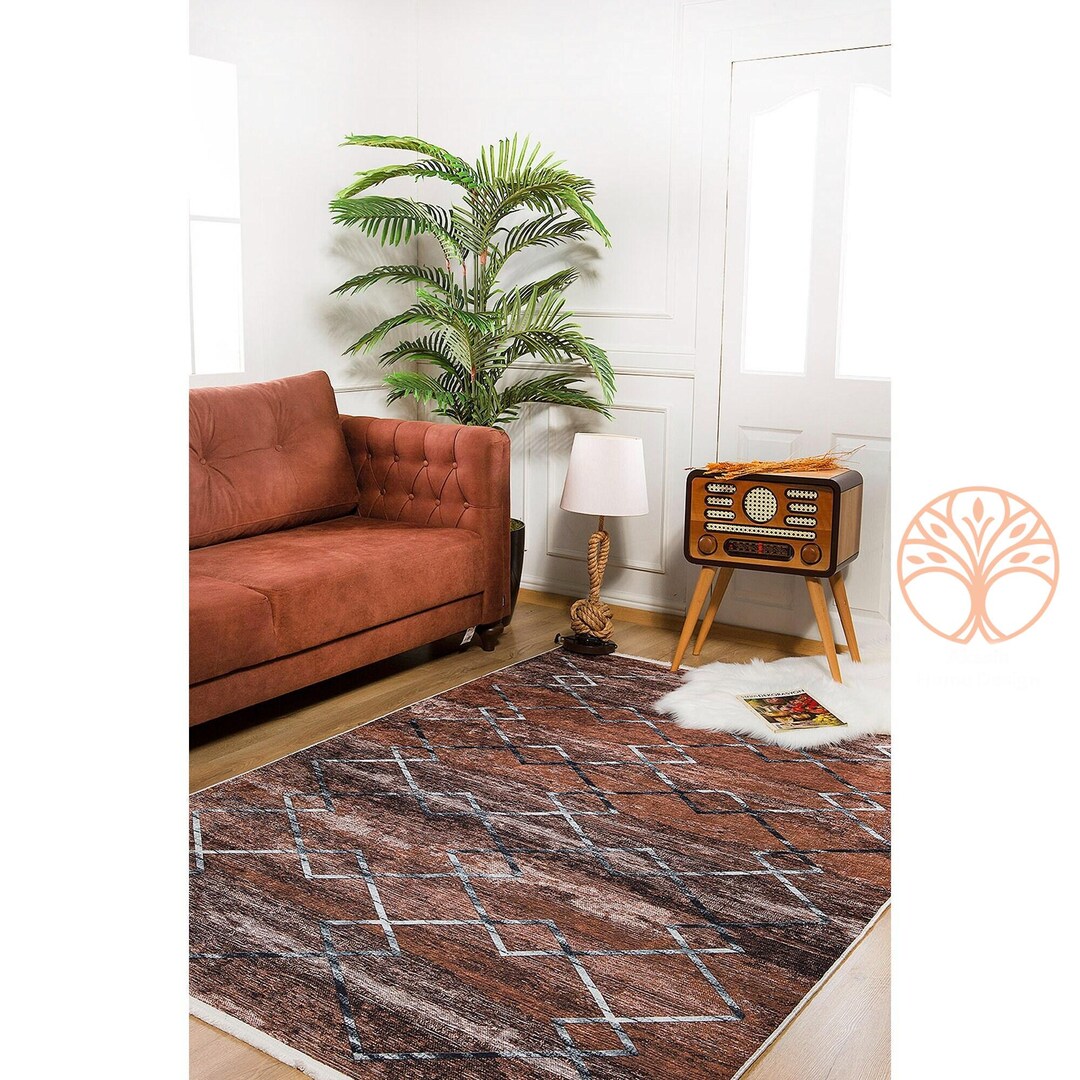 Diamond Pattern Rug|machine-washable Non-slip Rug|brown Beige ...