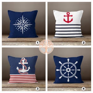 Nautical Pillow Case|Navy Marine Pillow Cover|Decorative Nautical Cushions|Anchor Throw Pillow|Red and Blue Navy Home Decor|Nautical Decor