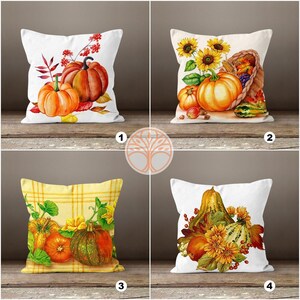 Fall Trend Pillow Cover|Floral Pumpkin Throw Pillow Top|Autumn Cushion Case|Sunflower Home Decor|Housewarming Farmhouse Style Pillow Top