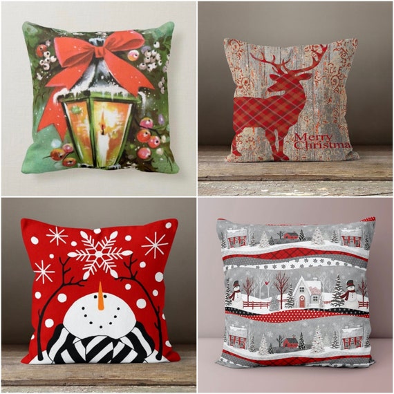 Housses De Coussin De Noël Avec Bonhomme De Neige - 30,5 X 50,8 Cm - Rouge - Flocon De Neige - Pour Vacances, Maison, Fête Saisonnière