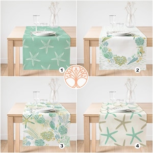 Camino de mesa playero de gamuza de alta calidad con diseño de estrellas de mar, mantel de conchas marinas, decoración náutica para exteriores, decoración de casa de playa.