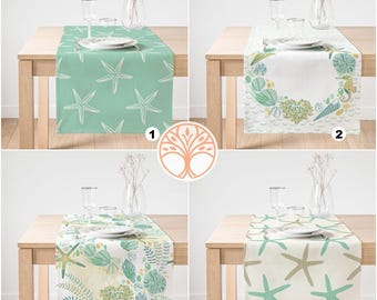 Beach Table Runner|High Quality Suede Starfish Table Runner|Seashell Table Cover|Decorative Nautical Tabletop|Outdoor Beach House Decor