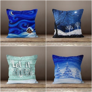 Copricuscino Winter Trend/Decorazione natalizia con neve/Cuscino Let it Snow/Casa sotto la neve/Cuscino per inaugurazione della casa/Cuscino Pine Trees and Snow