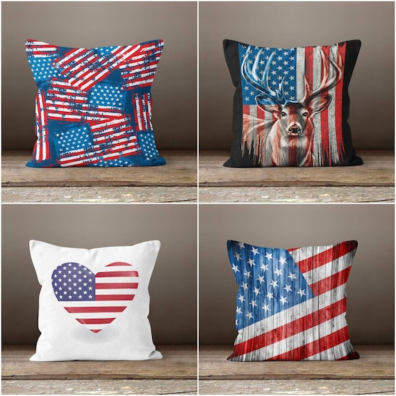 American Flag Pillow Coverheart Design USA Flag Cushion Casered White Blue Throw Pillowabstract American Flag Decorsquare Pillow Case Etsy Australia