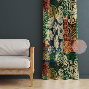 Cortina étnica boho | Cortina de sala de estar de fazenda | Cortina de janela de painel decorativo com isolamento térmico | Decoração de janela autêntica abstrata
