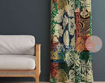 Ethnic Boho Curtain|Farmhouse Living Room Curtain|Thermal Insulated Decorative Panel Window Curtain|Abstract Authentic Window Decor