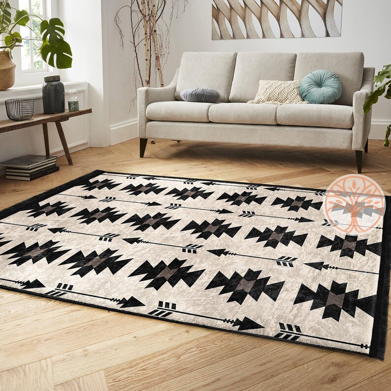 Rug Design Carpet|Farmhouse Southwestern Rug|Rustic Pattern Machine-Washable Non-Slip Mat|Aztec Fringed Anti-Slip Floor Mat|Ethnic Carpet image 10