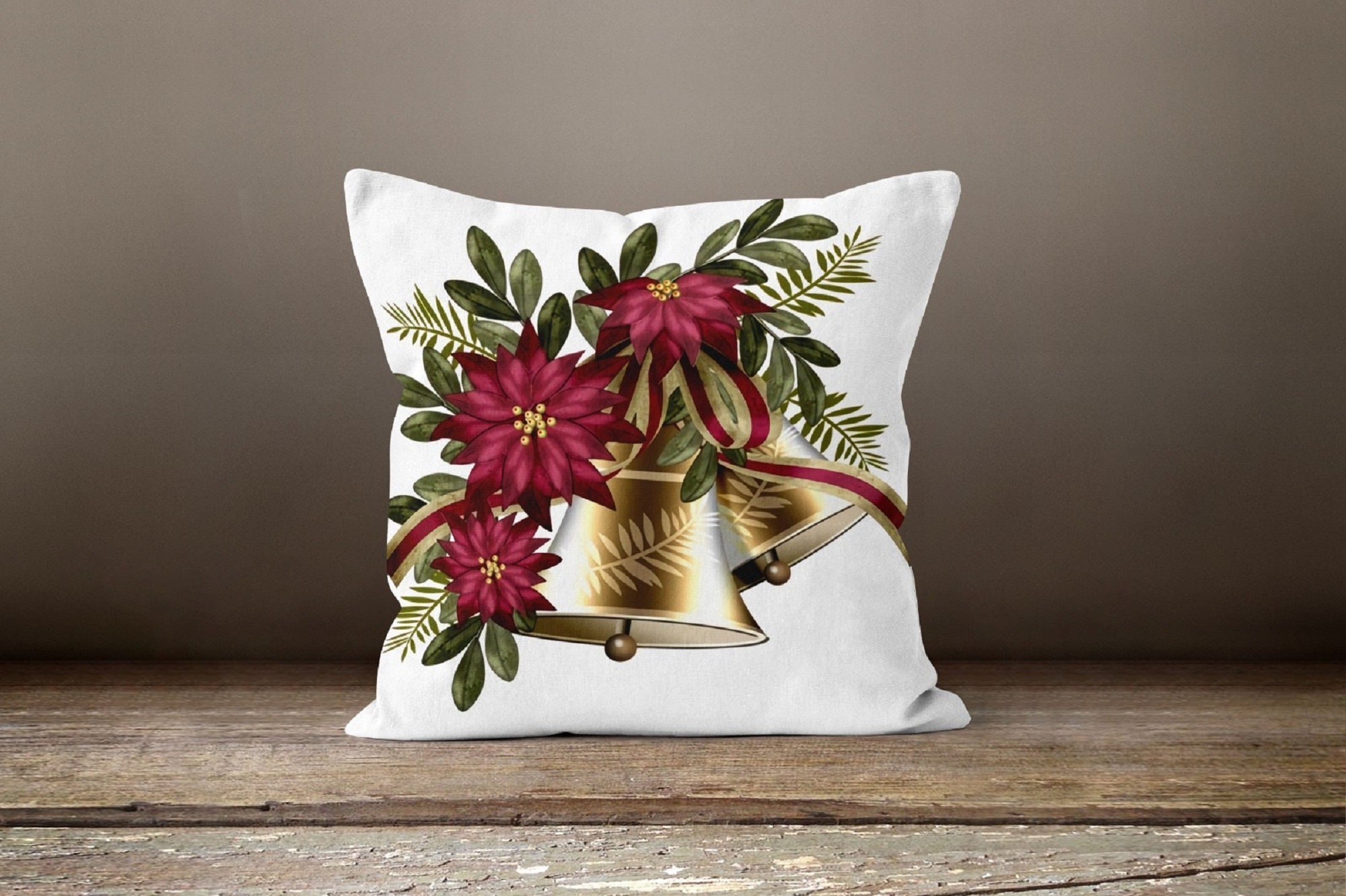 Christmas Pillow Coverxmas Flower With Candle and Jingle Bell Decorwinter Trend Throw Pillow Casexmas Gift Ideared Poinsettia Pillow Top Etsy Canada