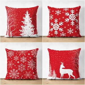 Federa per cuscino natalizio/federa per cuscino con albero di pino bianco rosso e cervo di Natale/federa per cuscino con fiocco di neve geometrico/cuscino invernale con stampa a fiocco di neve