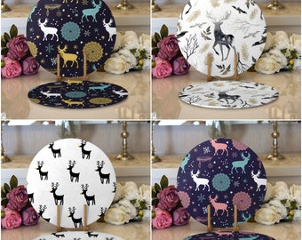 Deer Floral Felt Placemats Table Doily Mats Coasters Home Restaurant Cover Black