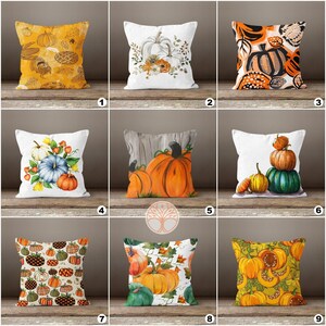 Fall Trend Pillow Cover|Pumpkin Throw Pillow Top|Autumn Cushion Case|Orange Green White Blue Pumpkin Home Decor|Farmhouse Style Pillow Top