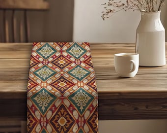 Cultural Table Runner|Eclectic Dining Table|Bohemian Tablecloth|Tribal Look Runner|Rustic Tribal Decor|Bold Ikat Design|Southwestern Runner