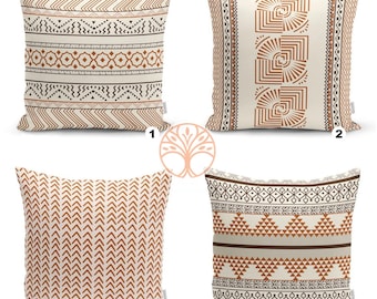 Nordic Pillow Cover|Scandinavian Cushion Case|Brick Color Accent Pillowcase|Ethnic Tribal Rug Design Home Decor|Authentic Throw Pillow Top