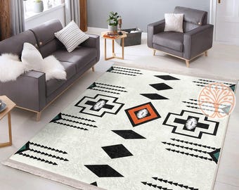 Rug Design Carpet|Aztec Fringed Anti-Slip Floor Mat|Farmhouse Southwestern Rug|Rustic Machine-Washable Non-Slip Mat|Ethnic Geometric Decor