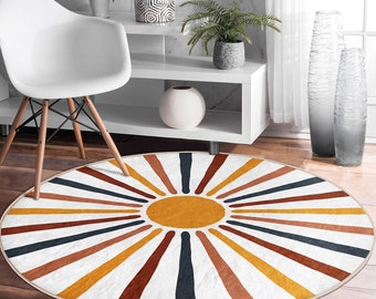 Sun and Moon Round Rug|Non-Slip Round Carpet|Geometric Circle Carpet|Abstract Area Rug|Modern Home Decor|Decorative Multi-Purpose Area Mat