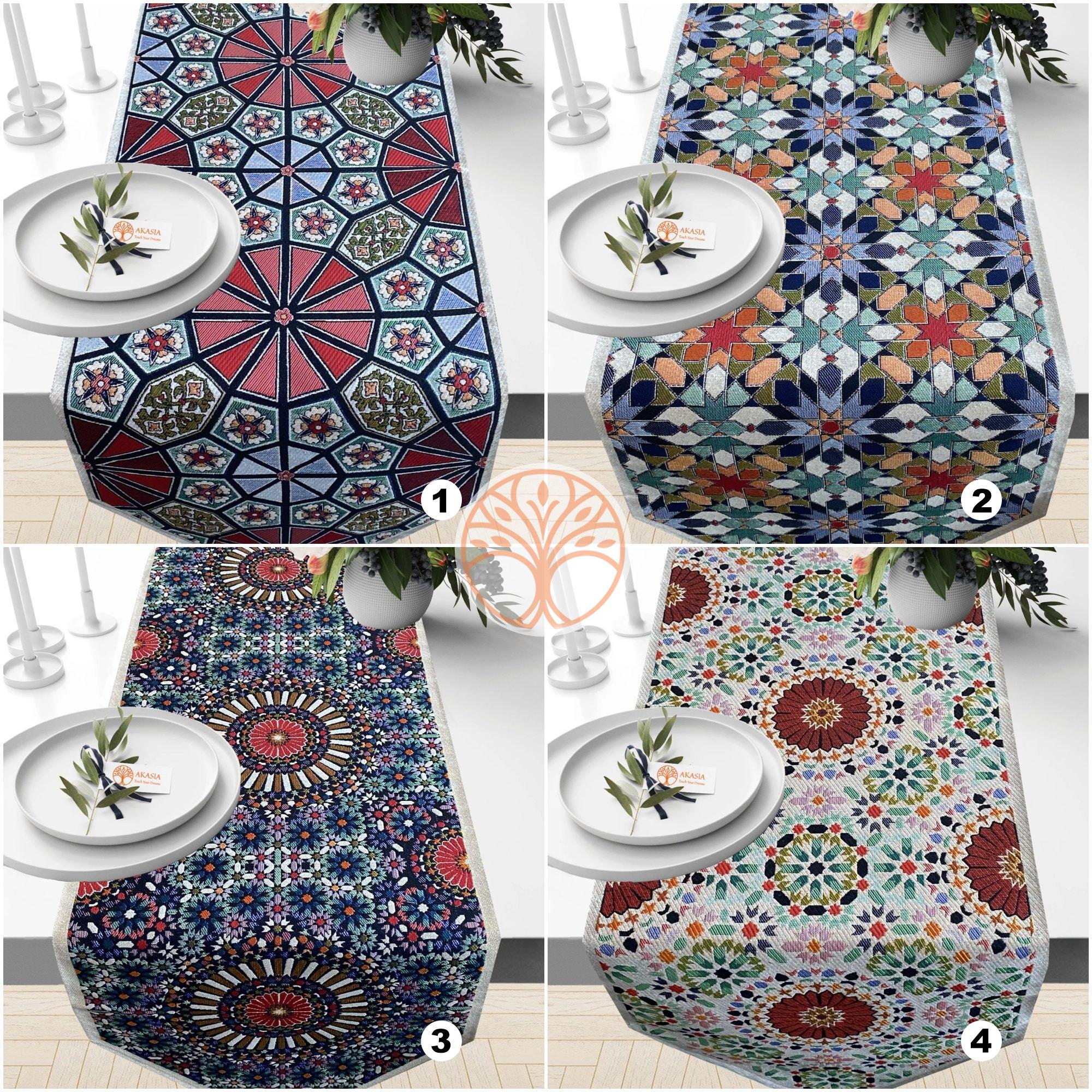 Tile Pattern Tapestry Table Runner|woven Tapestry Fabric Table Top