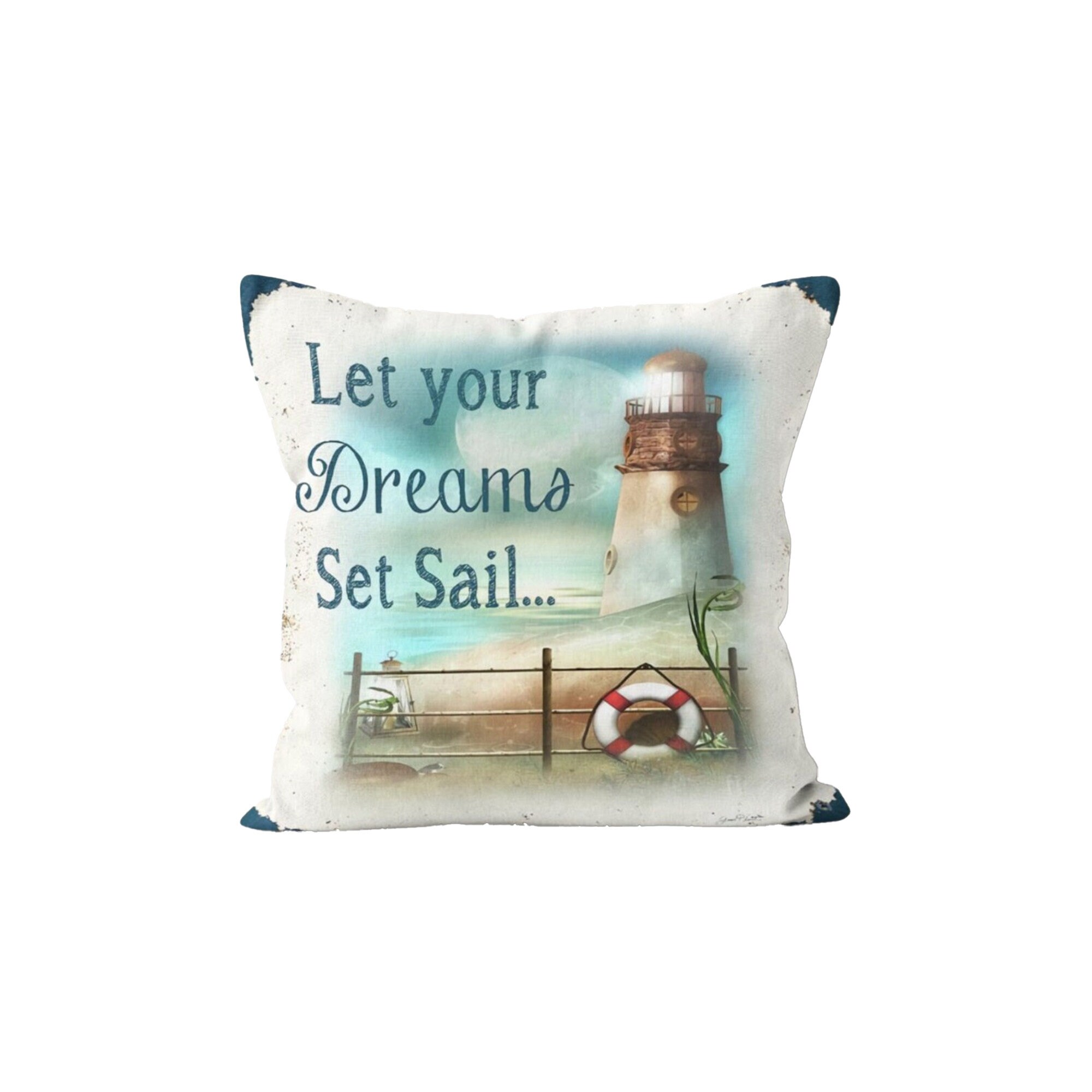 18x18 Inch Lighthouse Nautical Pillow Cover - Cotton Linen Decorative Throw Cover For Sofa, Bed, Or Chair