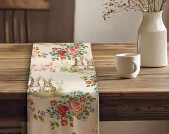 Easter Bunny Floral Table Runner | Rustic Farmhouse Spring Holiday Decor
