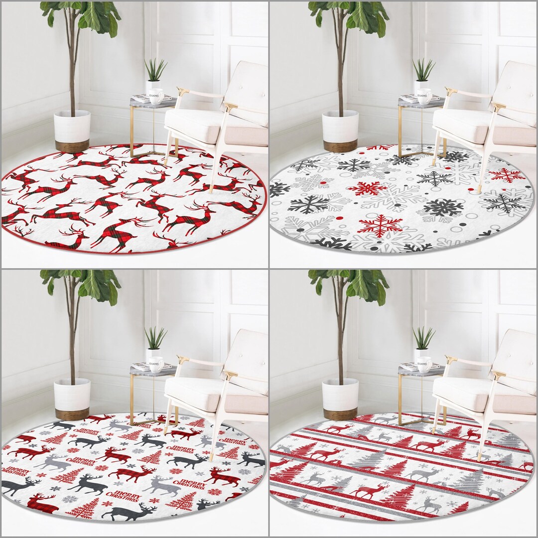Christmas Round Rugwinter Nonslip Rugdeer Circle Carpetsnowflake Merry