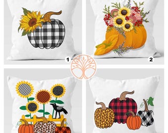 Herbst Trend Kissenbezug|Herbst Kissenbezug|Orange Kürbis kariert Dekokissen|Thanksgiving Herbst Dekor|Sonnenblumen Kissen