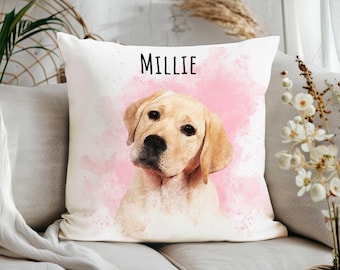 Personalized Pet Portrait Pillow Case|Custom Dog or Cat Watercolor Style Cushion Cover|Memorial Pet Gift with Name Print|Pet Lover Decor