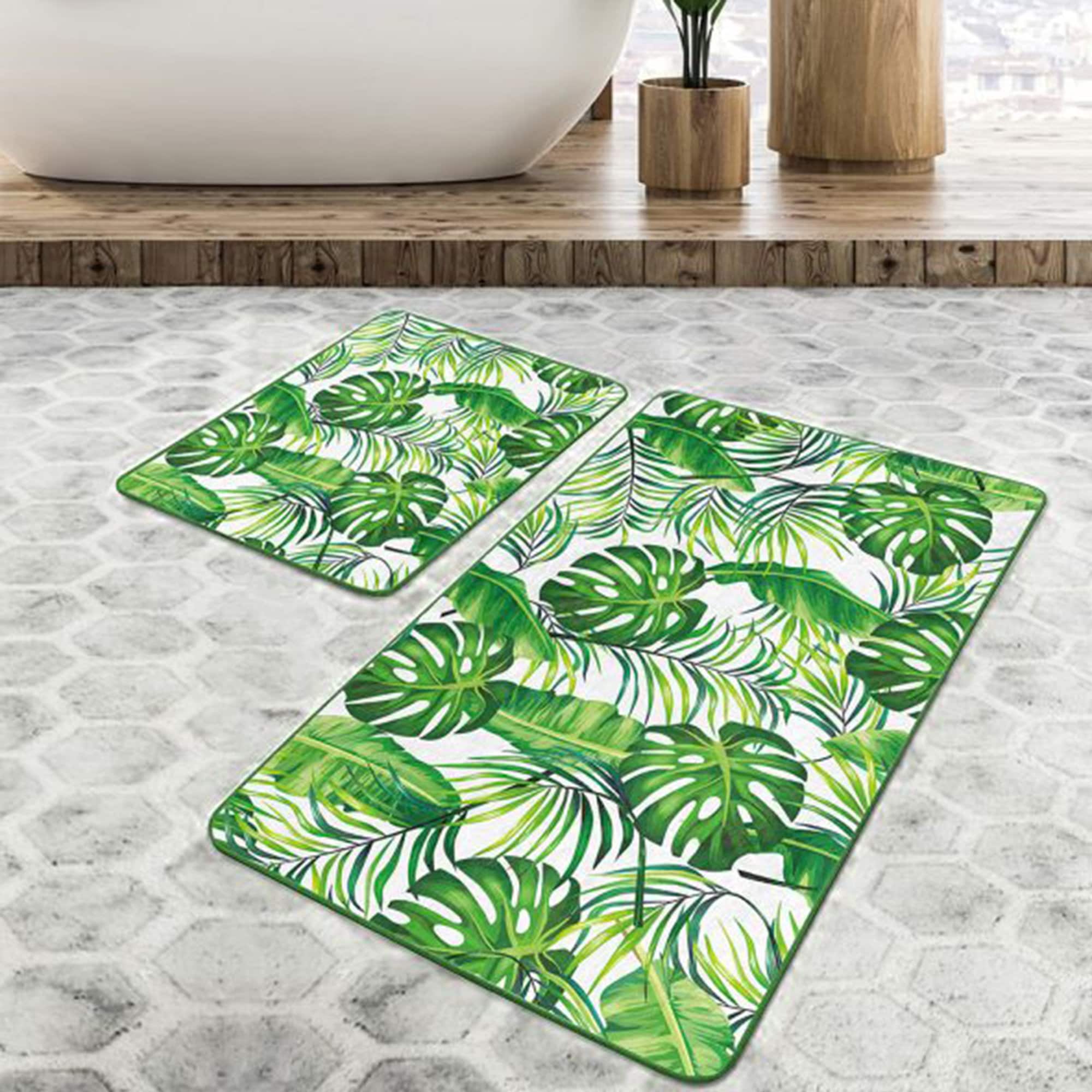 Sage Green Eucalyptus Kitchen Rugs Sets Of 2 Non Slip Washable, Botanical Leaves Spring Kitchen Mats For Floor 2 Piece Home Decor - View #2