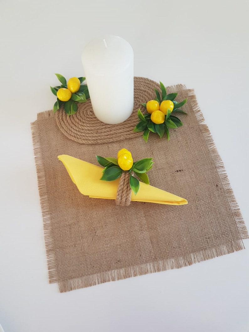 Set of Jute Rope Lemon Napkin Rings and Candleholders rustic Etsy