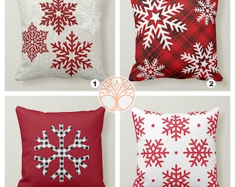Winter Pillow Cover|Snowflakes Throw Pillow|Decorative Winter Trend Pillow Case|Red Xmas Home Decor|Xmas Gift Ideas|Snowflake Pillow Top
