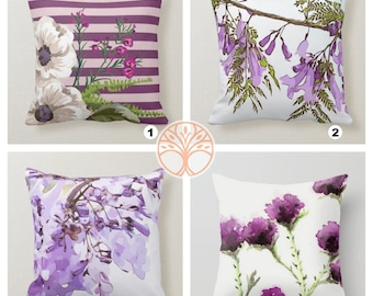 Purple Floral Pillow Cover|watercolor Cushion Case|decorative