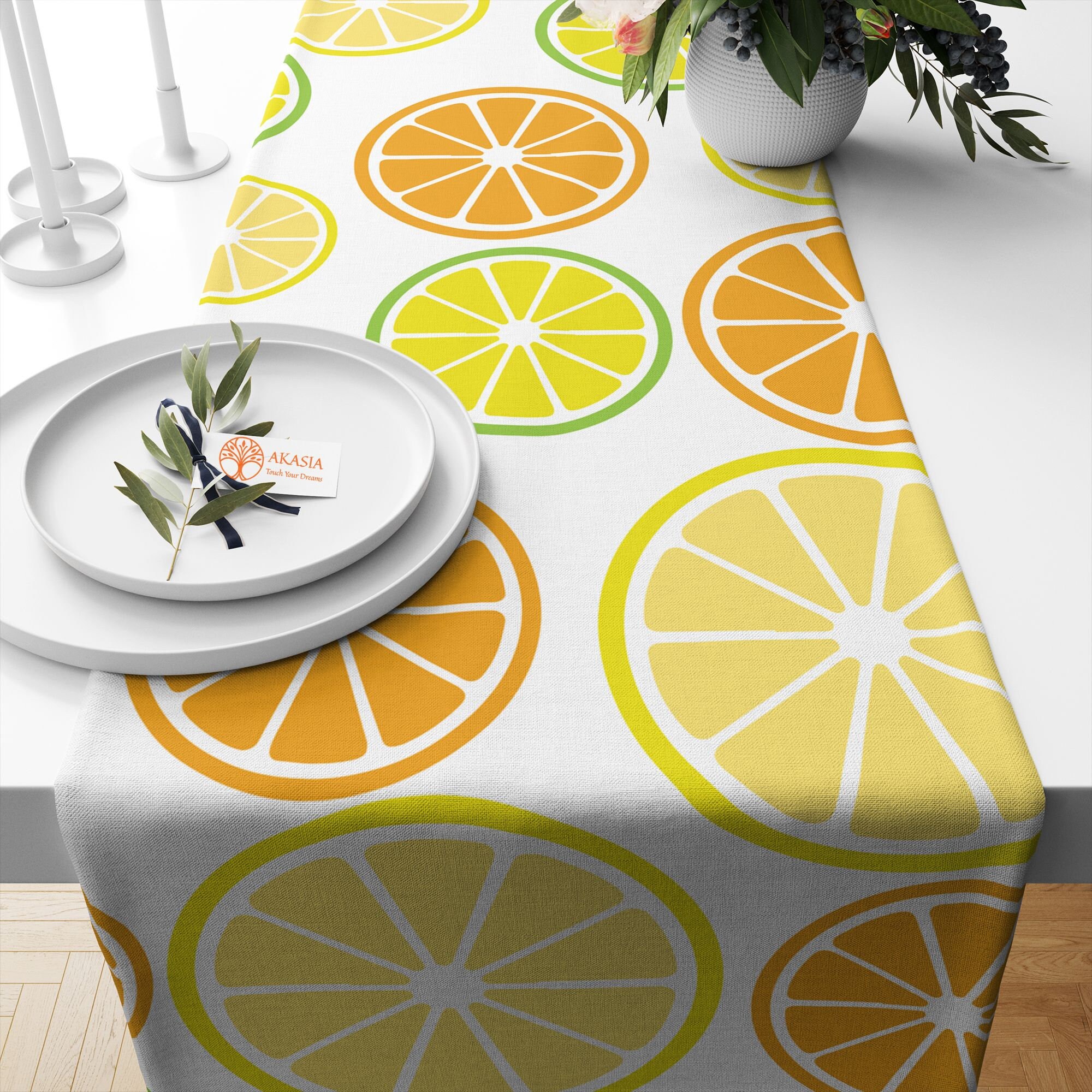 Runner da Tavolo Blu Poliestere Limone Runner Tavola Limoni per Matrimoni Feste Giardino Agriturismo Picnic Party 40x140cm