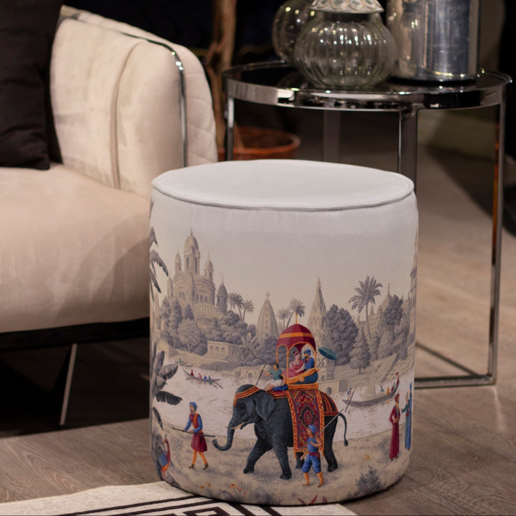 Animal Round Pouf|wooden Frame Pouf Chair|decorative Elephant Print ...