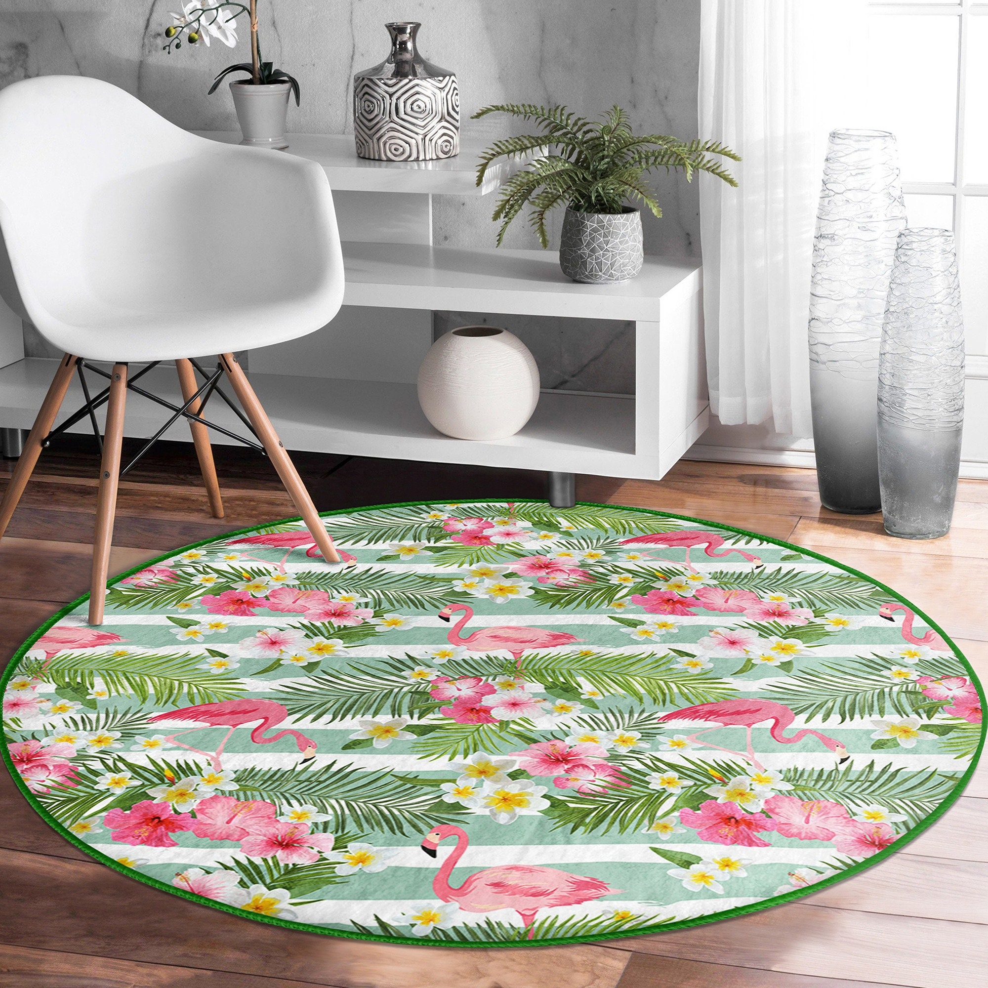 Flamingo Round Rug|non-slip Round Carpet|floral Flamingo and