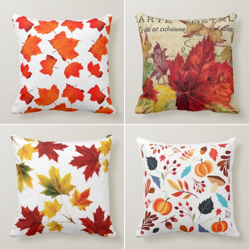 Fall Trend Pillow Coverautumn Cushion Caseorange Leaves Etsy