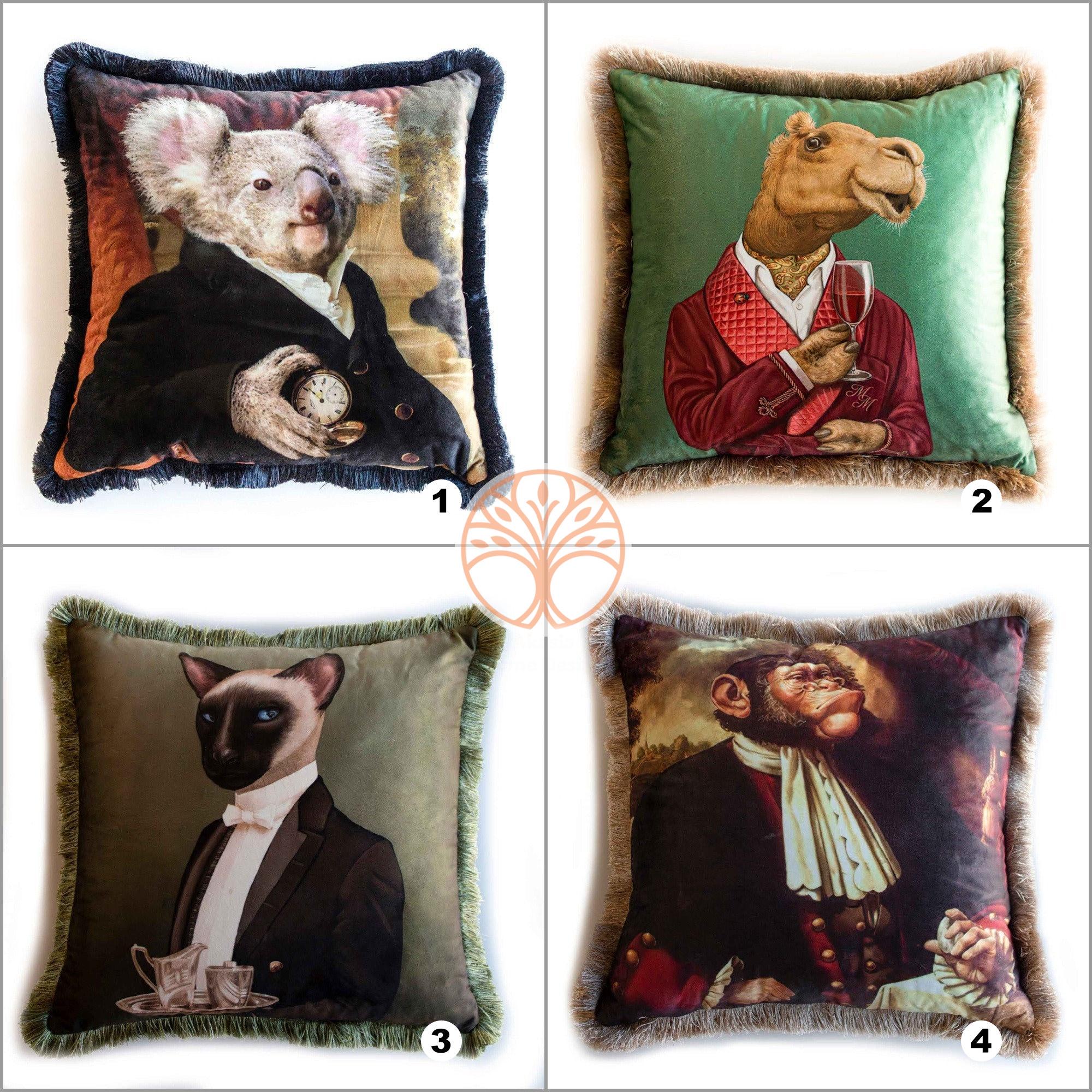Royal Animal Pillow Coverfrilly Koala Camel Cushion Casepet Costume Pillowcasecat and Monkey Throw Pillow Coveranimal Portrait Cushion Etsy