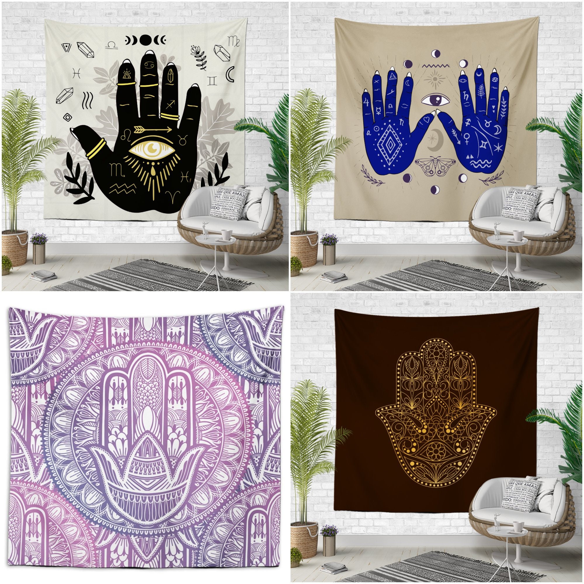 Hand of Fatima Wall Tapestryhamsa Print Wall Hanging Art Etsy
