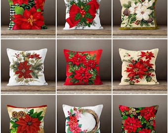 Christmas Flower Pillows|Xmas Red Poinsettia Decor|Winter Trend Pillow Case|Valentine Day Gift Idea|Housewarming Gift|Christmas Flower Decor
