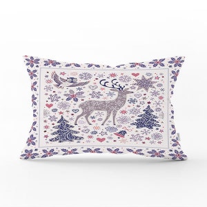 Copricuscino natalizio/Decorazione per la casa con cervo natalizio/Cuscino invernale rettangolare/Idea regalo di Natale per inaugurazione della casa/Copricuscino lombare con cervo natalizio