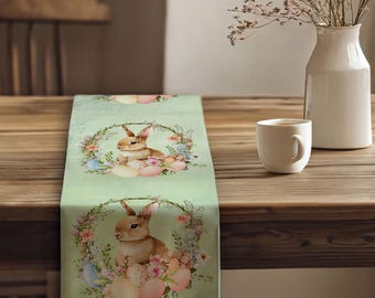 Happy Easter Table Runner|Easter Kitchen Decor|Decorative Colorful Egg Print Tablecloth|Bunny Print Holiday Decor|Spring Tablecloth