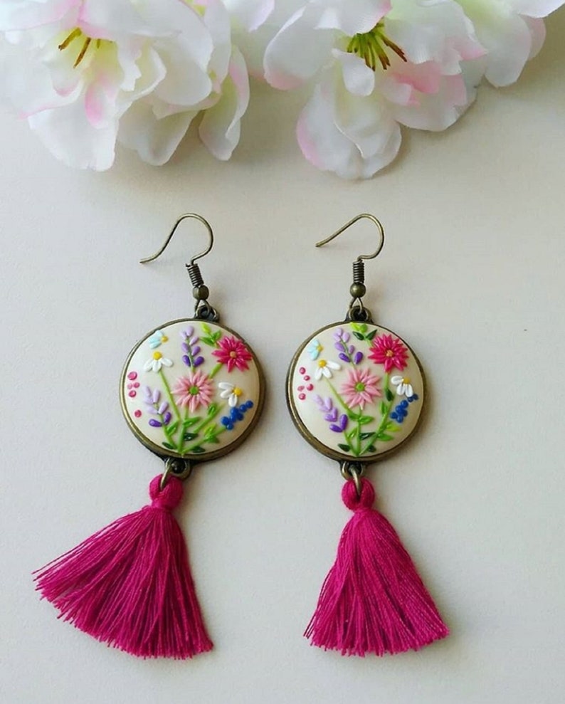 Barettes Colorful Floral Polymer Clay Jewelry Ring Bracelet Embroidery Blossom Necklace Earrings Floral Boho Gift For Her
