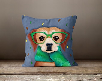 Cute Dogs Pillow Cover|decorative Cushion Case|dog With Glasses