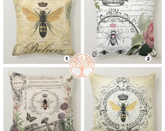 Queen Bee Pillow Case|Floral Bee Pillow Cover|Decorative Cushion Case|Housewarming Bee Pillow|Farmhouse Bee Cushion Cover|Bee Throw Pillow