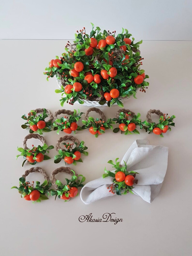 Faux Mandarin Napkin Ringfloral Tangerine Napkin Etsy