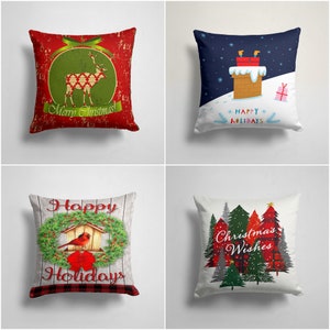 Copricuscino natalizio/Decorazione di buon Natale/Cuscino da lancio con cervo e albero di Natale/Cuscino con Babbo Natale nel camino/Copricuscino con uccello cardinale rosso