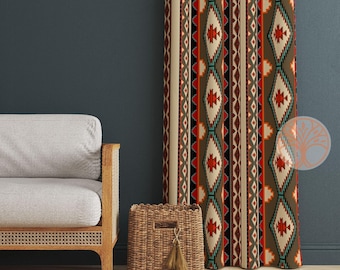 Southwestern Curtain|Thermal Insulated Rug Design Window Treatment|Geometric Home Decor|Aztec Print Ethnic Window Decor|Living Room Curtain